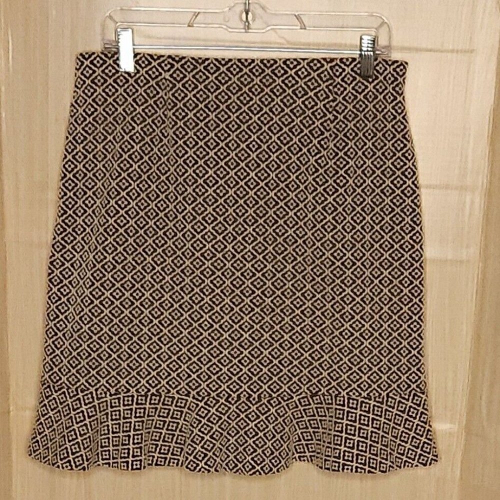Loft Elastic Waist Cream Blue Trumpet Knit Skirt Medium
